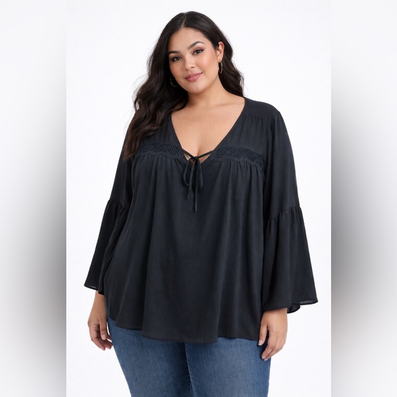 torrid Tops - Torrid pheasant style black blouse w/lace trim detail size 3X